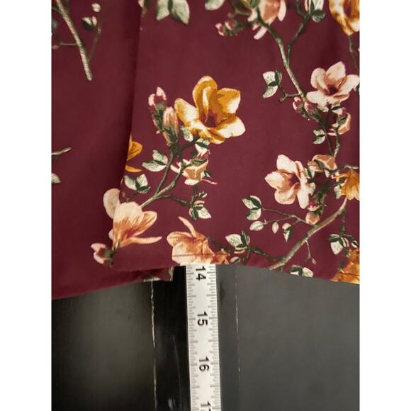 Vintage Womens Top Medium Maroon Floral Boned Off the Shoulder Cropped Romantic - Picture 6 of 7